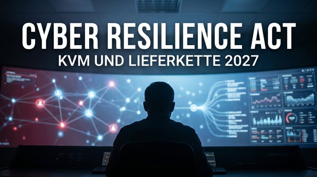 Leitstelle mit Videowall und Operator – Cyber Resilience Act: Nachweise für KVM-Systeme und Lieferkette ab 2027